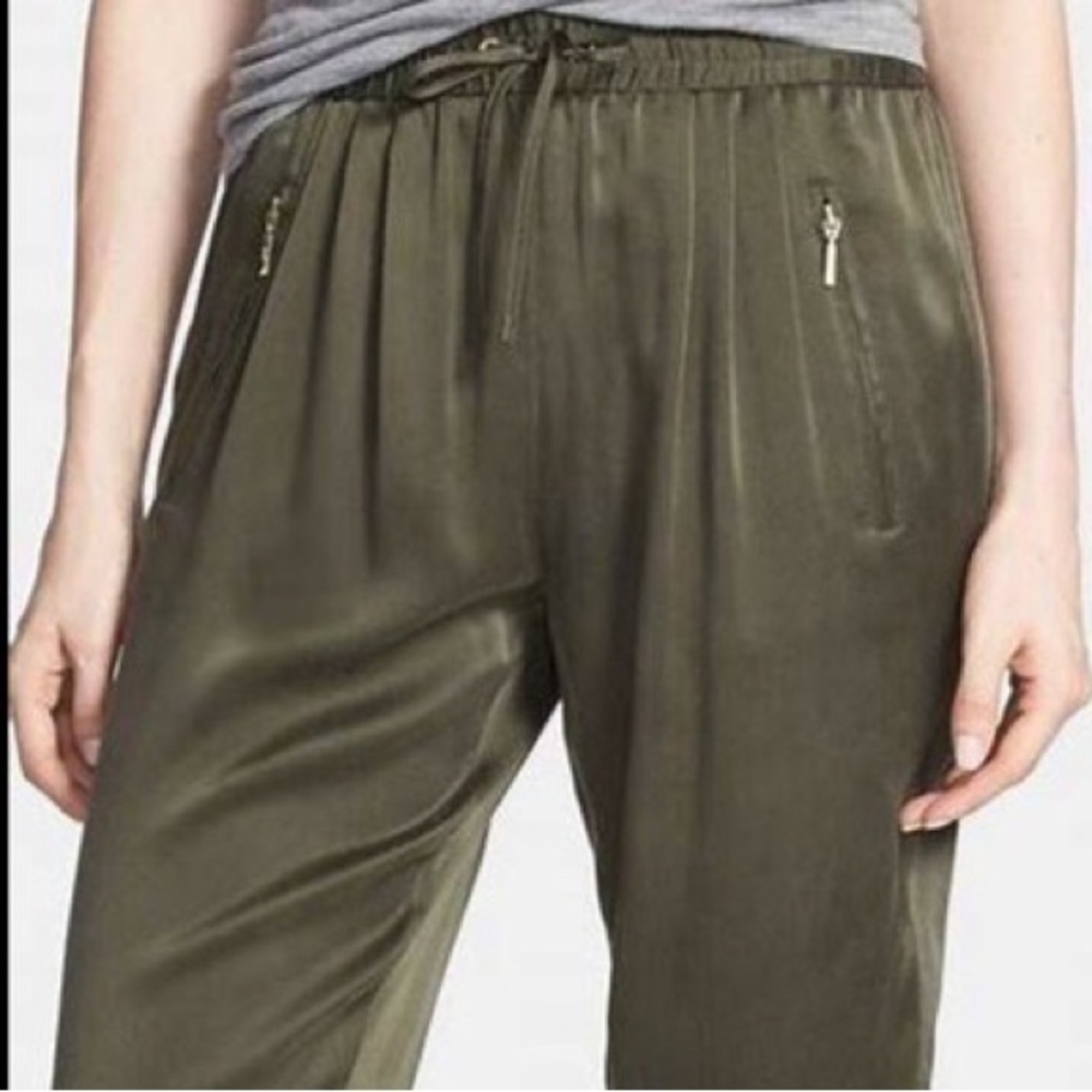 PAIGE Olive Green Satin Track Pants